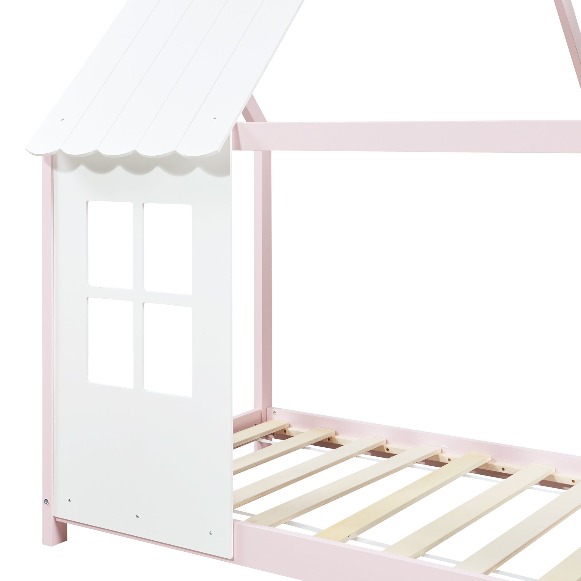 Letto Tostedt per Cameretta a Forma di Casetta con Materasso 90 x 200 Rosa / Bianco [en.casa]