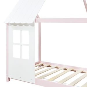 Letto Tostedt per Cameretta a Forma di Casetta con Materasso 90 x 200 Rosa / Bianco [en.casa]