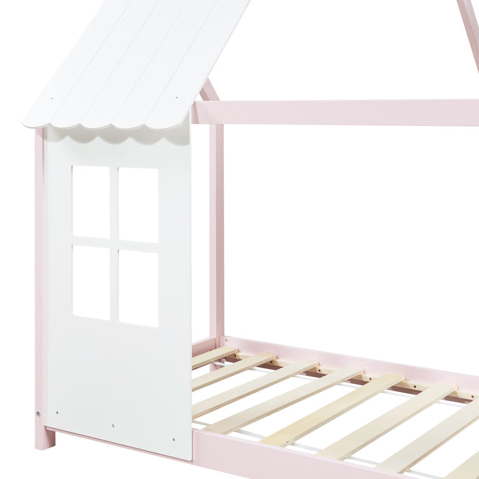 Letto Tostedt per Cameretta a Forma di Casetta con Materasso 90 x 200 Rosa / Bianco [en.casa]