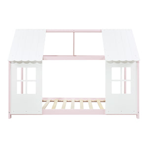 Letto Tostedt per Cameretta a Forma di Casetta Semiaperta 90 x 200 cm Rosa / Bianco [en.casa]