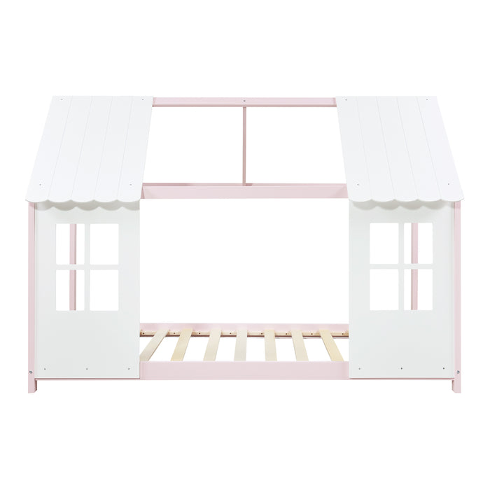 Letto Tostedt per Cameretta a Forma di Casetta Semiaperta 90 x 200 cm Rosa / Bianco [en.casa]