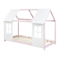 Letto Tostedt per Cameretta a Forma di Casetta Semiaperta 90 x 200 cm Rosa / Bianco [en.casa]