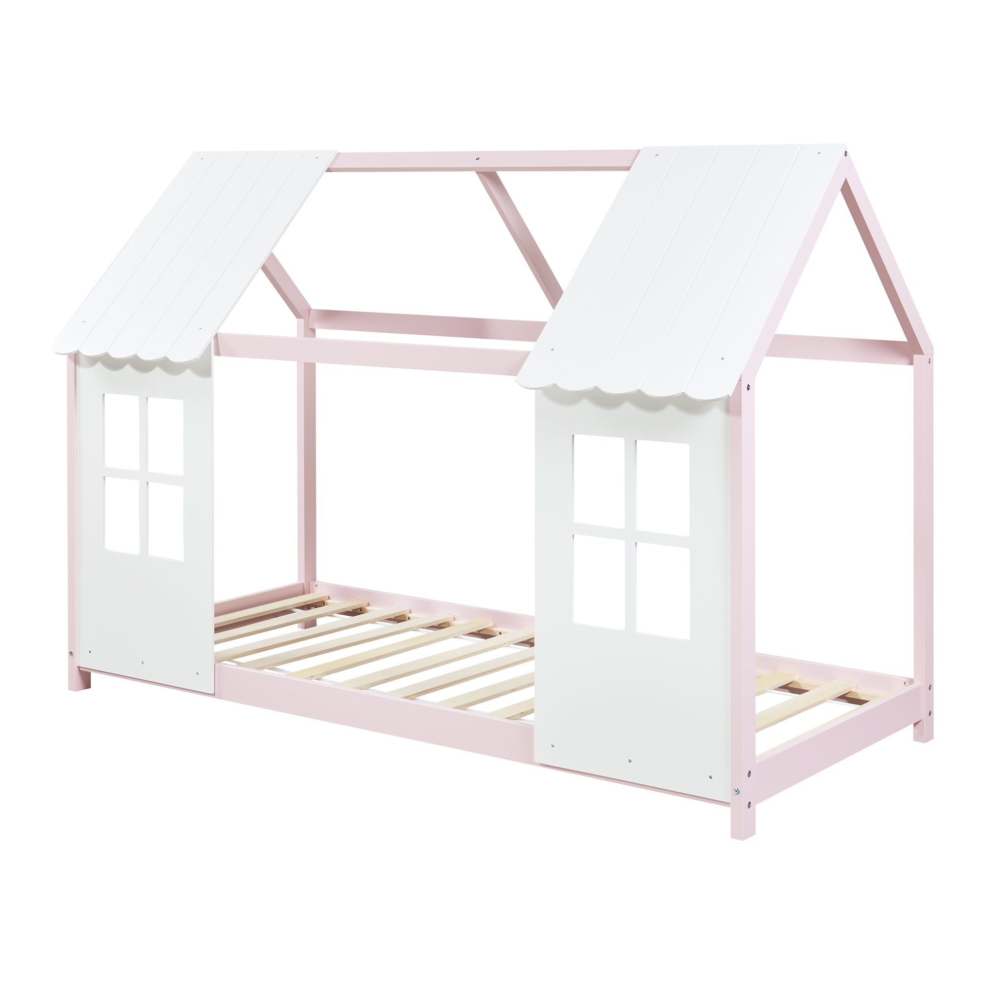 Letto Tostedt per Cameretta a Forma di Casetta Semiaperta 90 x 200 cm Rosa / Bianco [en.casa]