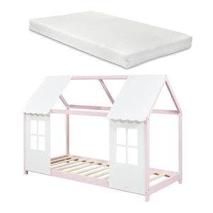 Letto Tostedt per Cameretta a Forma di Casetta con Materasso 90 x 200 Rosa / Bianco [en.casa]