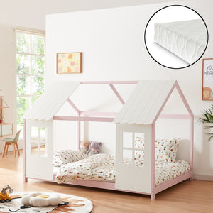 Letto Tostedt per Cameretta a Forma di Casetta con Materasso 120 x 200 Rosa / Bianco [en.casa]
