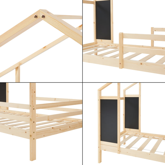 Letto a Casetta Lorenskog per Cameretta 90 x 200 cm in Legno di Pino con Barriera Anticaduta - Naturale [en.casa]