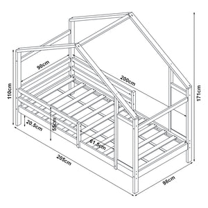 Letto a Casetta Lorenskog per Cameretta 90 x 200 cm in Legno di Pino con Barriera Anticaduta - Bianco [en.casa]