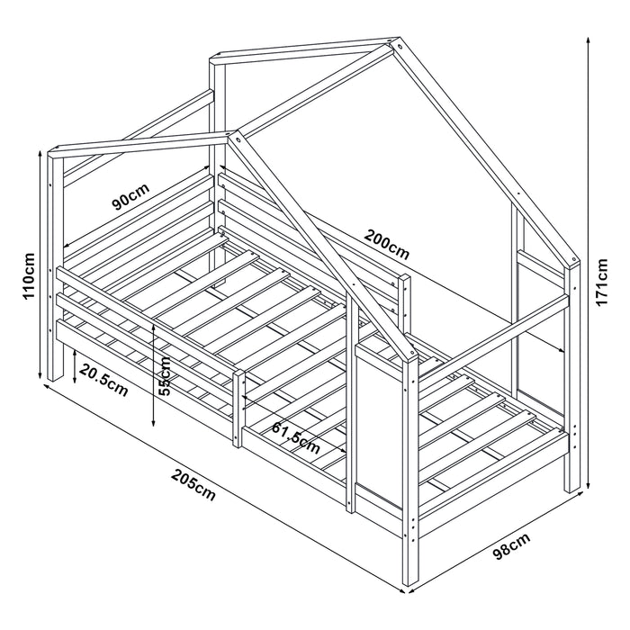 Letto a Casetta Lorenskog per Cameretta 90 x 200 cm in Legno di Pino con Barriera Anticaduta - Bianco [en.casa]