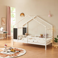 Letto a Casetta Lorenskog per Cameretta 90 x 200 cm in Legno di Pino con Barriera Anticaduta - Bianco [en.casa]