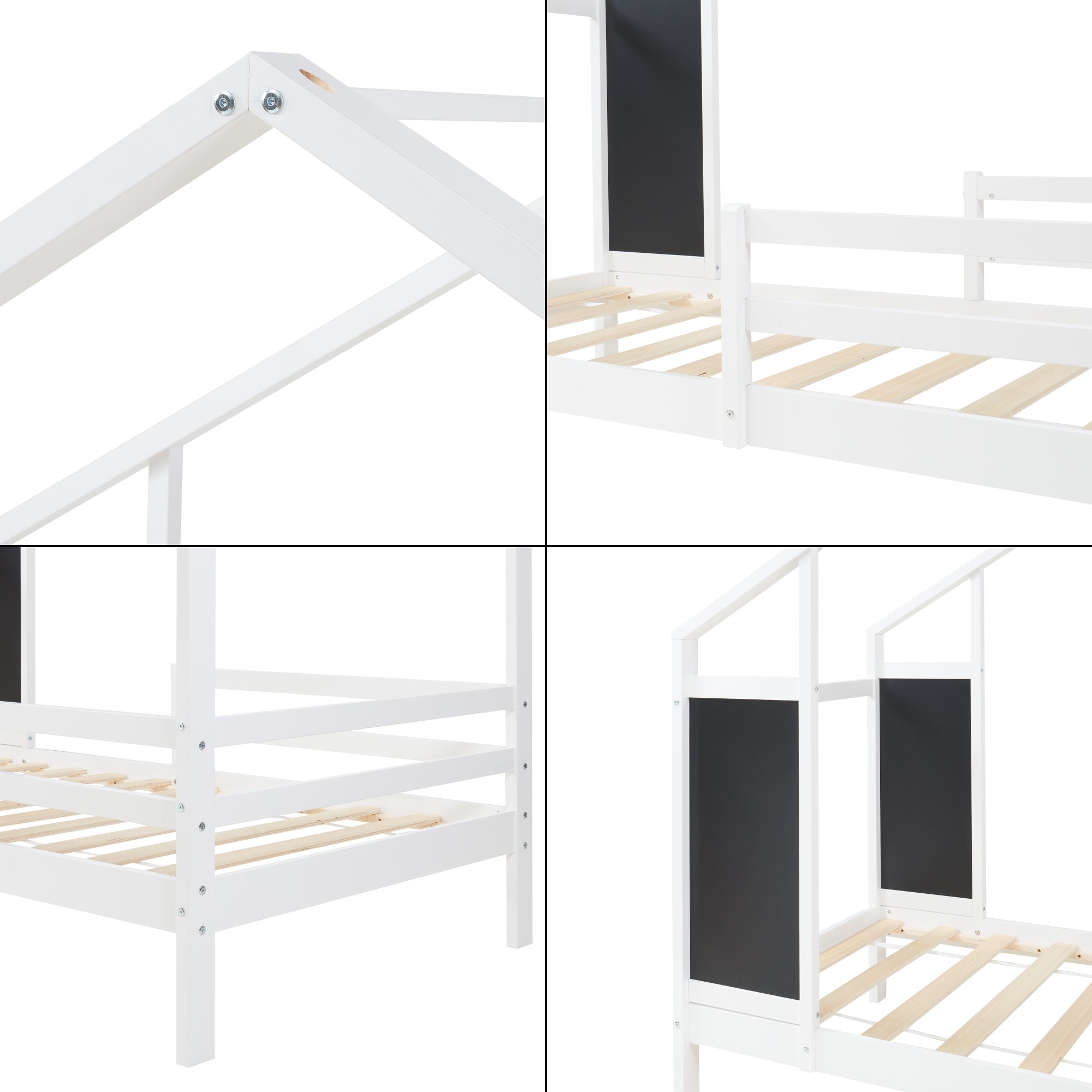 Letto a Casetta Lorenskog per Cameretta 90 x 200 cm in Legno di Pino con Barriera Anticaduta - Bianco [en.casa]