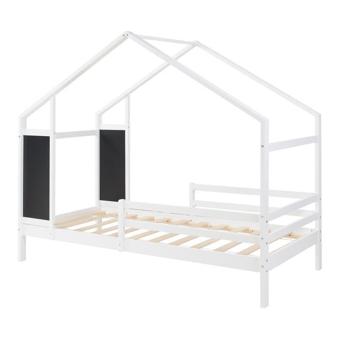 Letto a Casetta Lorenskog per Cameretta 90 x 200 cm in Legno di Pino con Barriera Anticaduta - Bianco [en.casa]