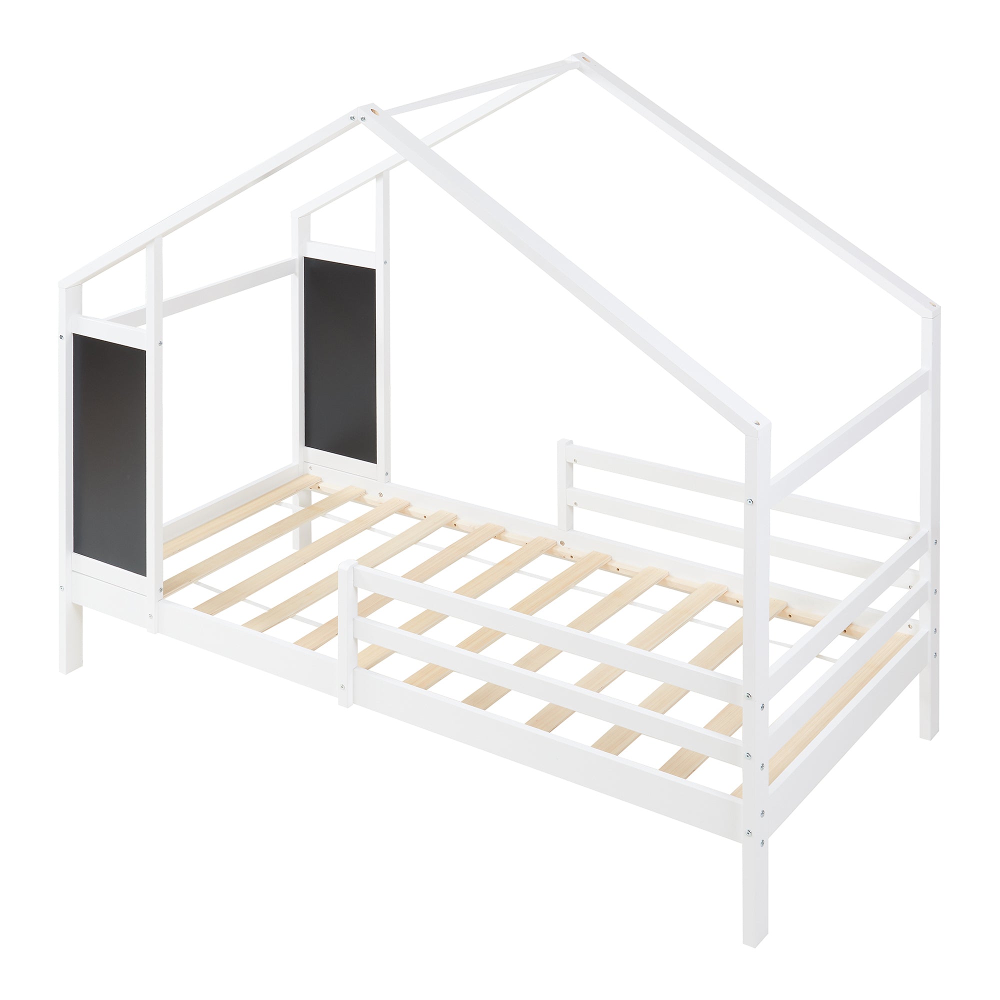 Letto a Casetta Lorenskog per Cameretta con Materasso 90 x 200 cm in Legno di Pino con Barriera Anticaduta - Bianco