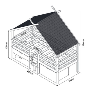 Letto Casetta per Bambini Surnadal con Materasso 90x200 cm Cassetti e Sbarre [en.casa]