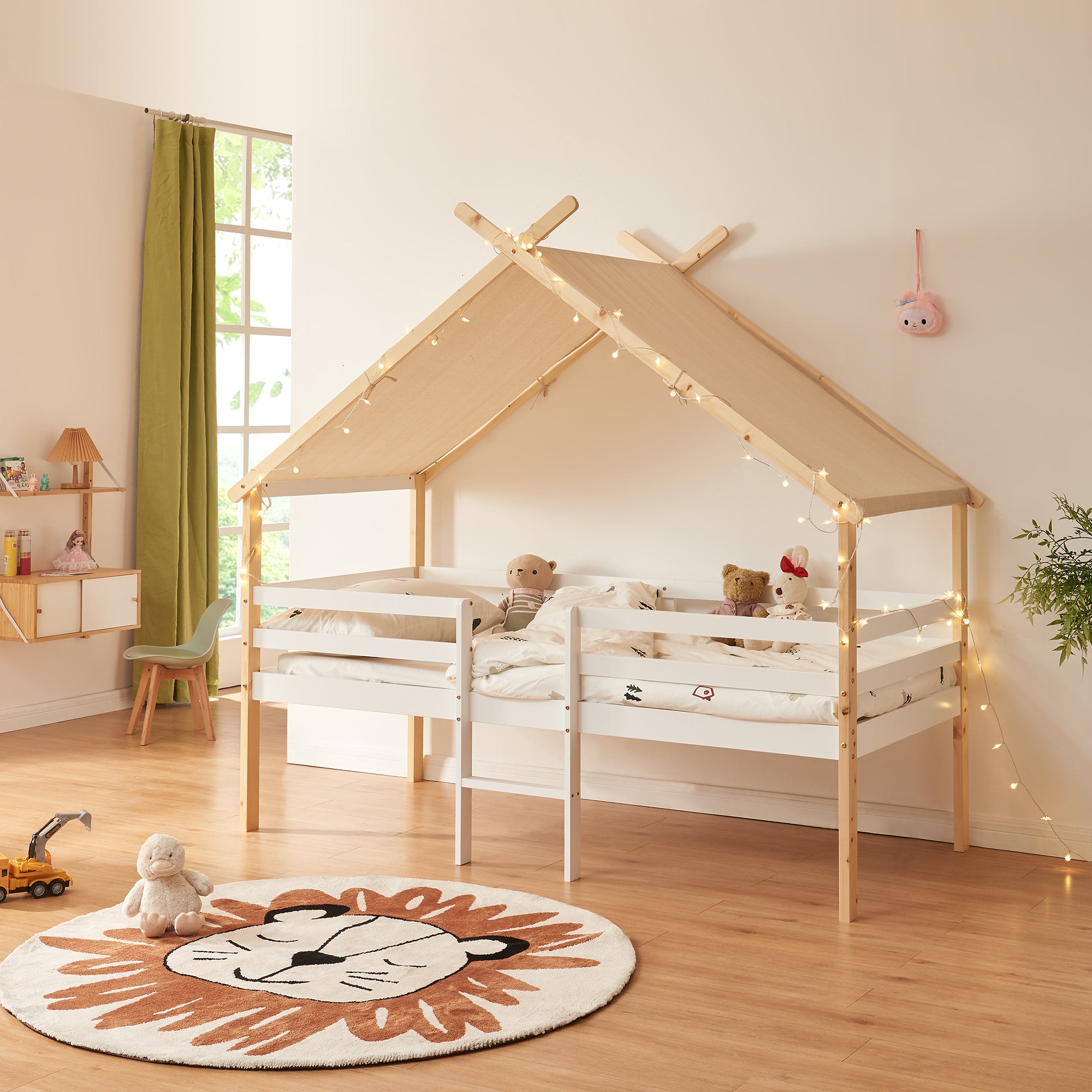 Letto Casetta per Bambini Surnadal con Materasso 90x200 cm Cassetti e Sbarre [en.casa]