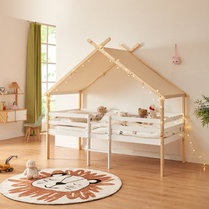 Letto Casetta per Bambini Surnadal 90x200 cm in Legno di Pino con Cassetti e Sbarre [en.casa]