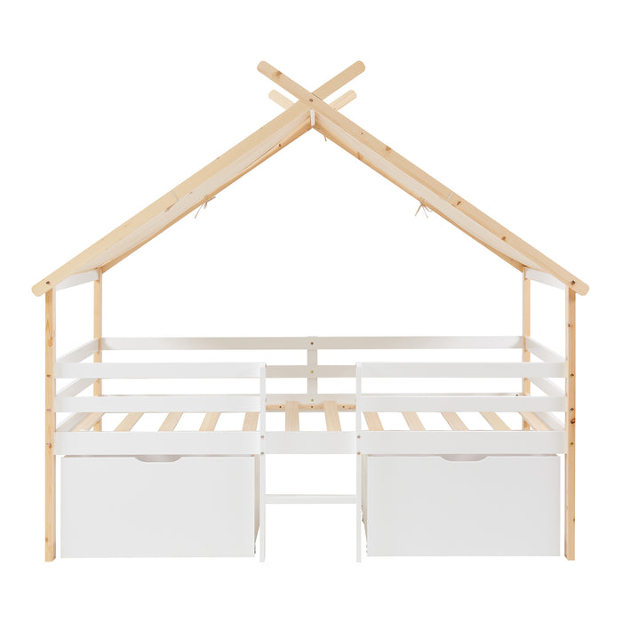Letto Casetta per Bambini Surnadal con Materasso 90x200 cm Cassetti e Sbarre [en.casa]