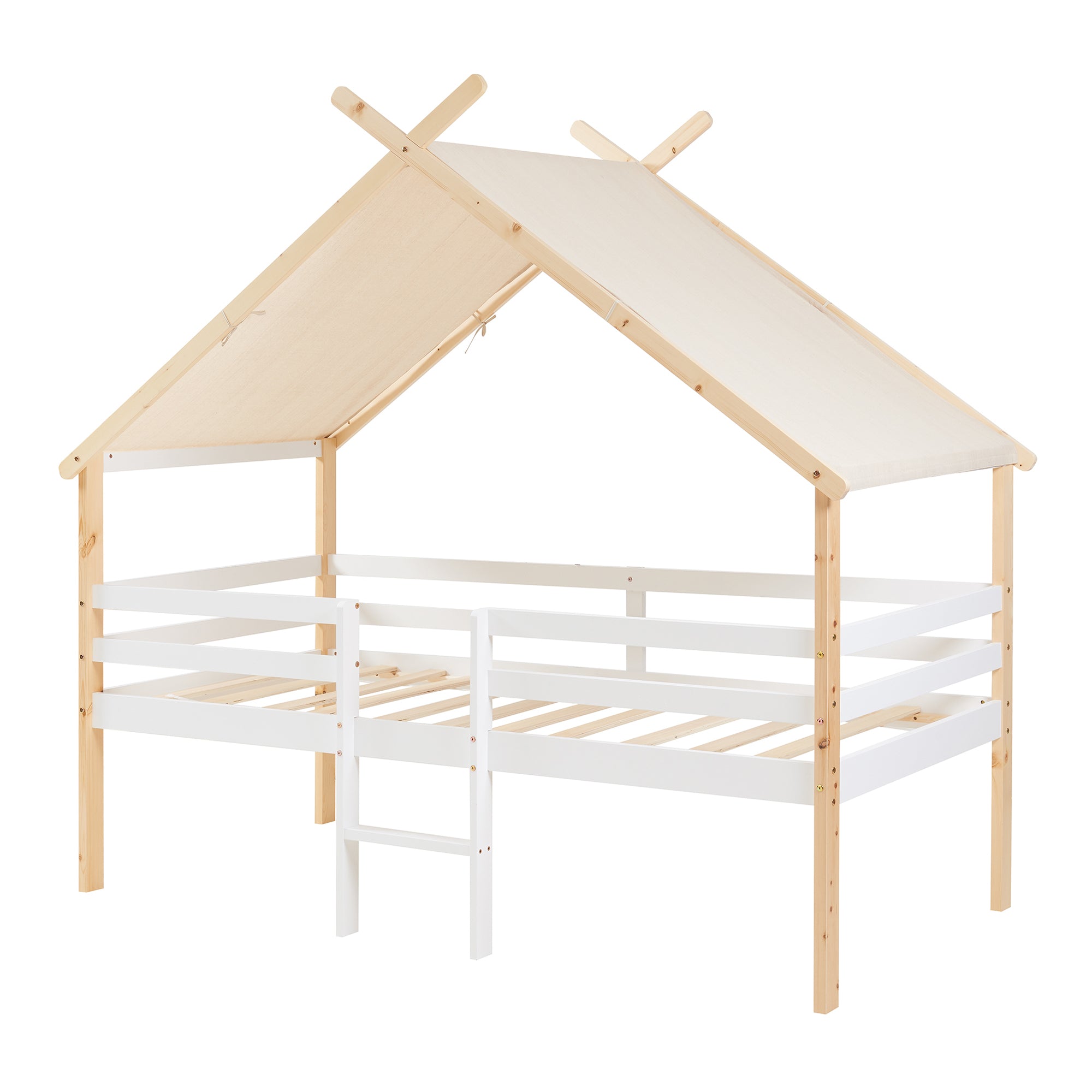 Letto Casetta per Bambini Surnadal 90x200 cm in Legno di Pino con Cassetti e Sbarre [en.casa]