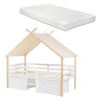 Letto Casetta per Bambini Surnadal con Materasso 90x200 cm Cassetti e Sbarre [en.casa]