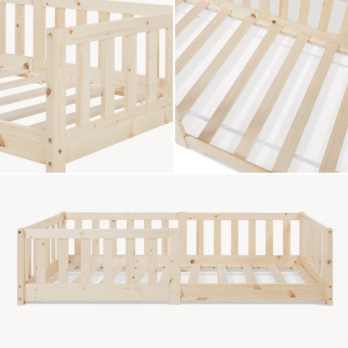 Letto Montessori per Cameretta Tanna in Legno di Pino con Materasso a Schiuma Fredda 80 x 160 cm - Naturale [en.casa]