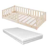 Letto Montessori per Cameretta Tanna in Legno di Pino con Materasso a Schiuma Fredda 80 x 160 cm - Naturale [en.casa]