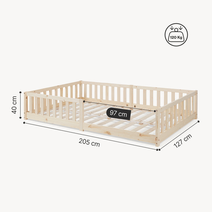 Letto Montessori per Cameretta Tanna in Legno di Pino con Materasso a Schiuma Fredda 120 x 200 cm - Naturale [en.casa]