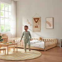 Letto Montessori per Cameretta Tanna in Legno di Pino con Materasso a Schiuma Fredda 120 x 200 cm - Naturale [en.casa]