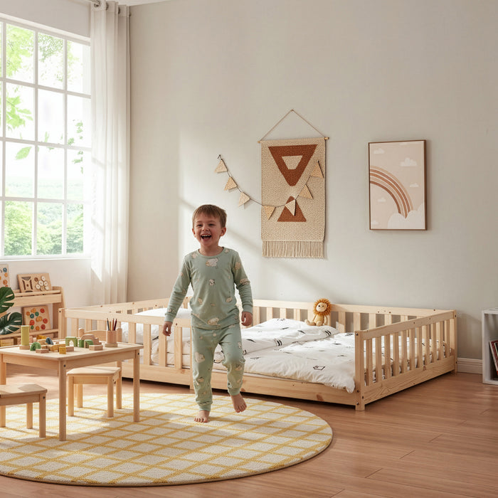 Letto Montessori per Cameretta Tanna in Legno di Pino con Materasso a Schiuma Fredda 120 x 200 cm - Naturale [en.casa]