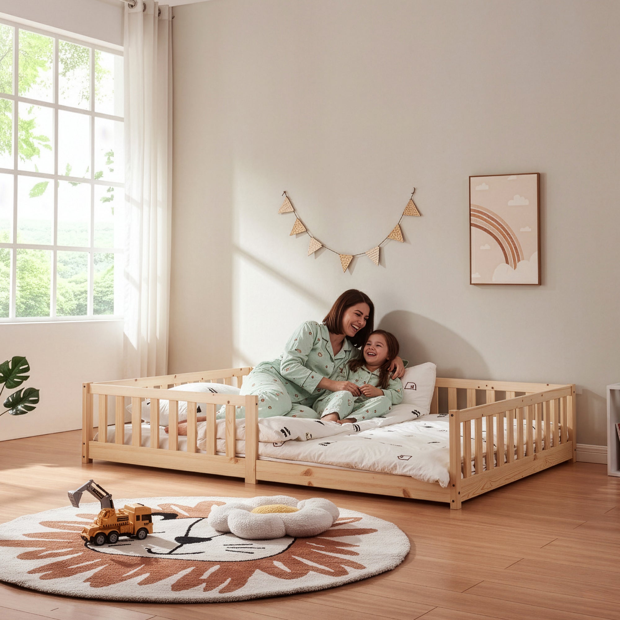 Letto Montessori per Cameretta Tanna in Legno di Pino con Materasso a Schiuma Fredda 120 x 200 cm - Naturale [en.casa]