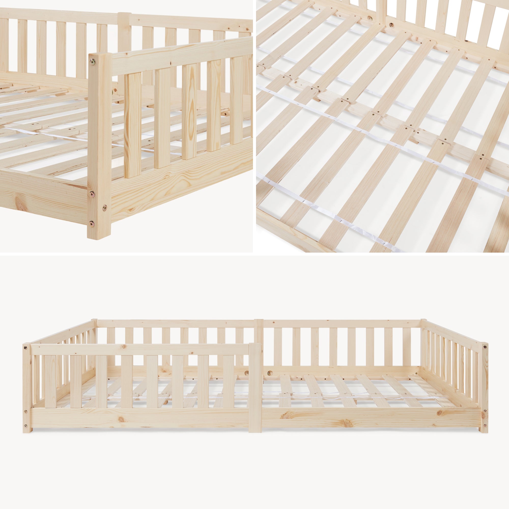 Letto Montessori per Cameretta Tanna in Legno di Pino con Materasso a Schiuma Fredda 120 x 200 cm - Naturale [en.casa]