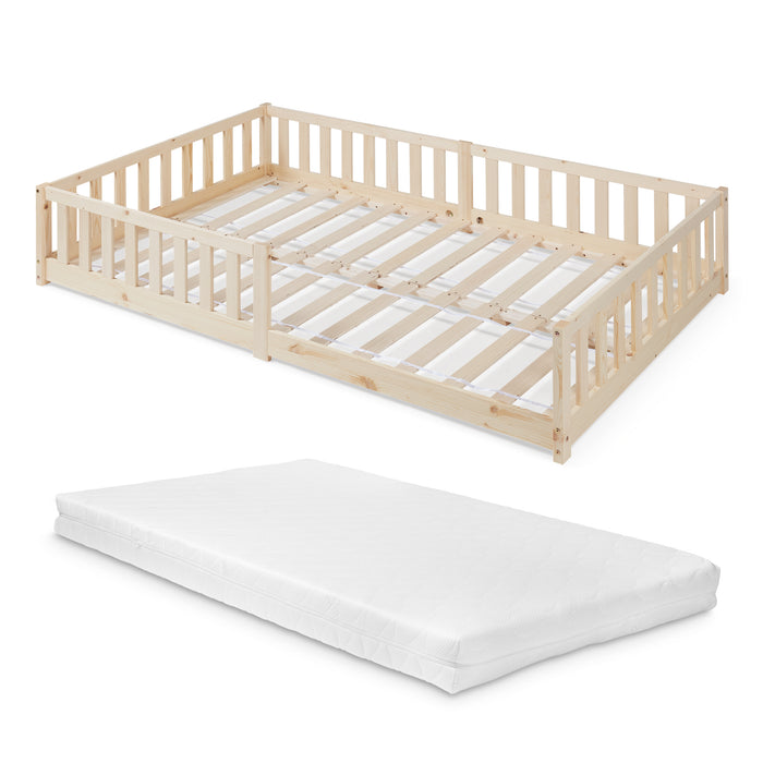 Letto Montessori per Cameretta Tanna in Legno di Pino con Materasso a Schiuma Fredda 120 x 200 cm - Naturale [en.casa]