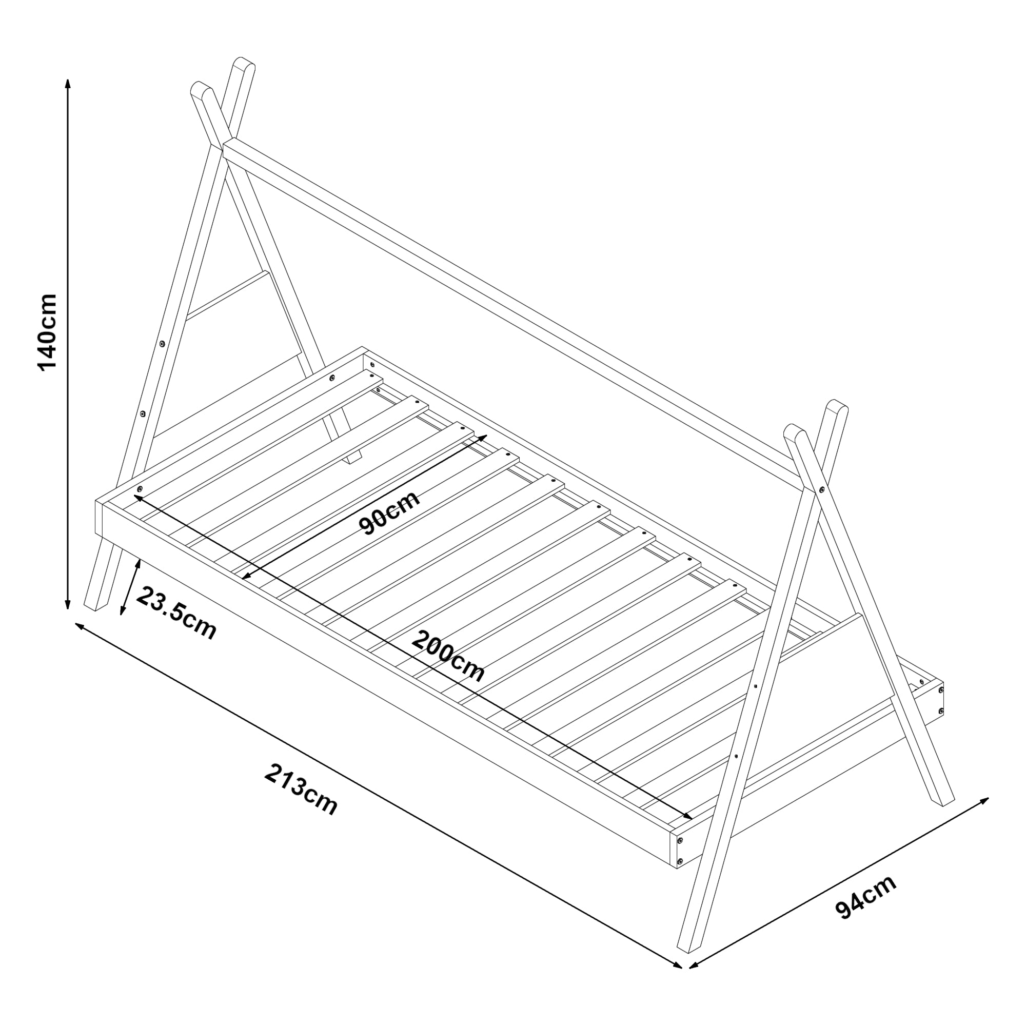 Letto per Cameretta Siikajoki a Forma di Capanna 90 x 200 cm - Naturale / Bianco [en.casa]