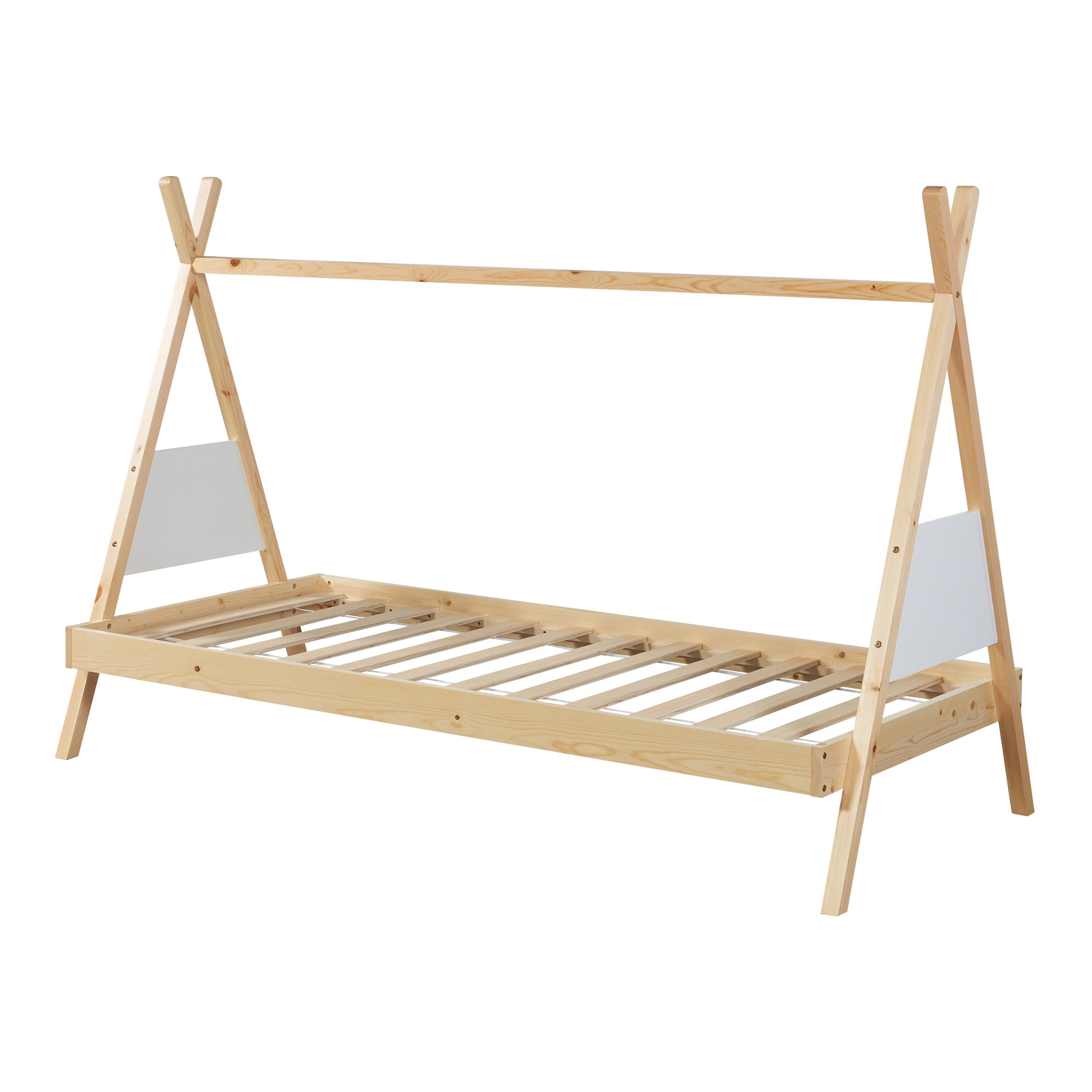 Letto per Cameretta Siikajoki a Forma di Capanna 90 x 200 cm - Naturale / Bianco [en.casa]