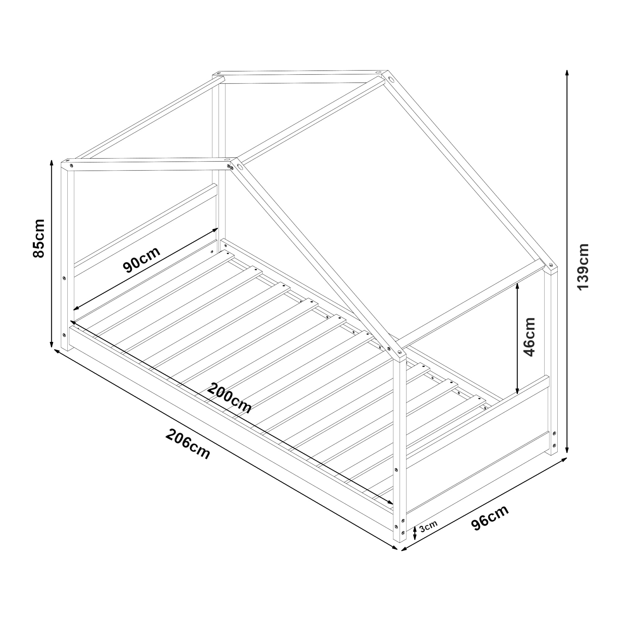 Letto per Cameretta Simo a Casetta con Materasso 90 x 200 cm in Legno di Pino - Bianco [en.casa]
