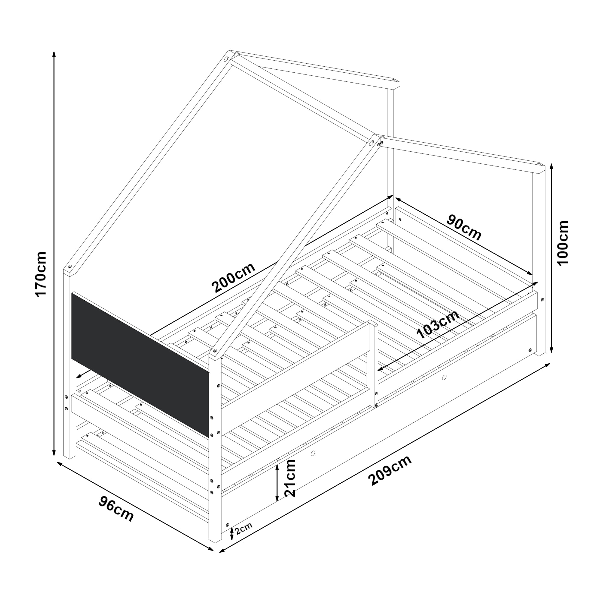 Letto Casetta Sodankylä per Cameretta con Secondo Letto Estraibile e 2 Materassi da 90 x 200 cm [en.casa]