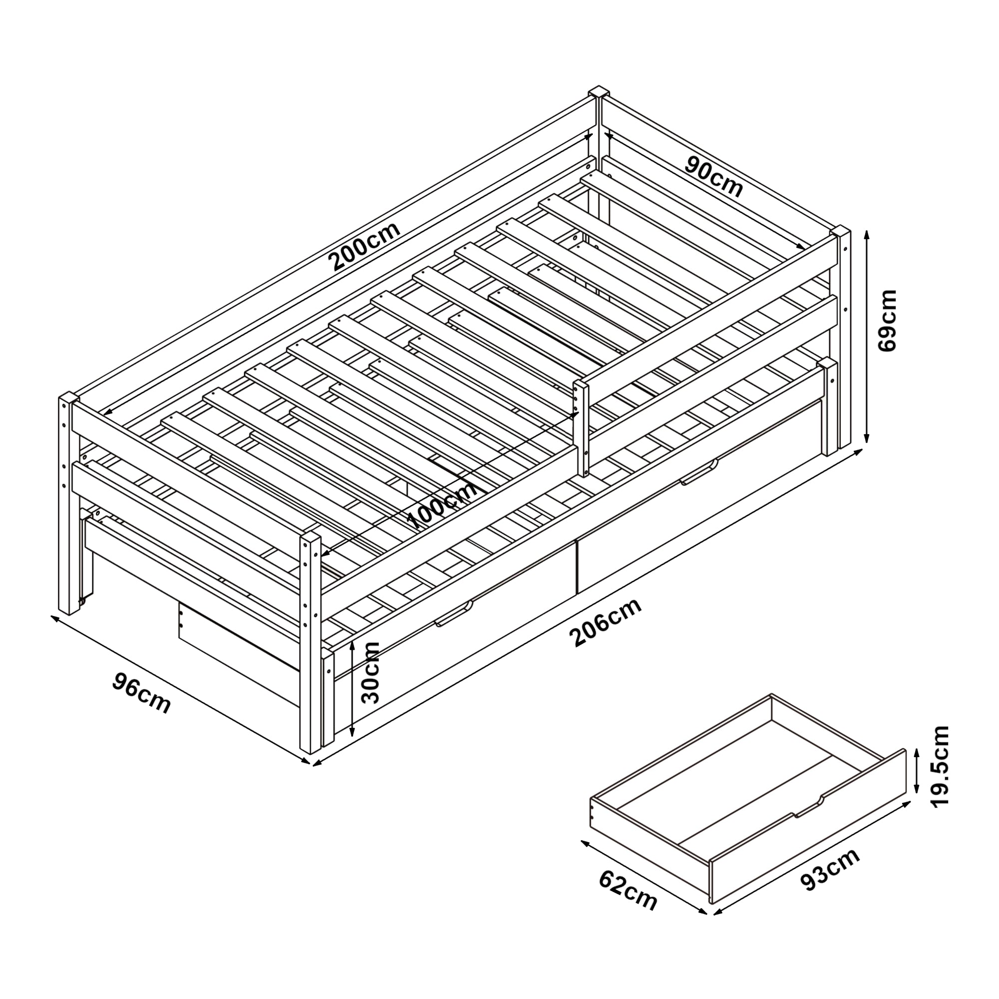 Letto per Cameretta Sonkajärvi a 2 Posti Letto + 1 Materasso da 90 x 200 cm [en.casa]