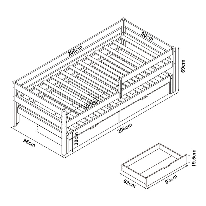 Letto per Cameretta Sonkajärvi a 2 Posti Letto + 1 Materasso da 90 x 200 cm [en.casa]