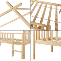 Letto a Casetta per Cameretta Sotkamo in Legno con Materasso 90x200 cm - Naturale [en.casa]