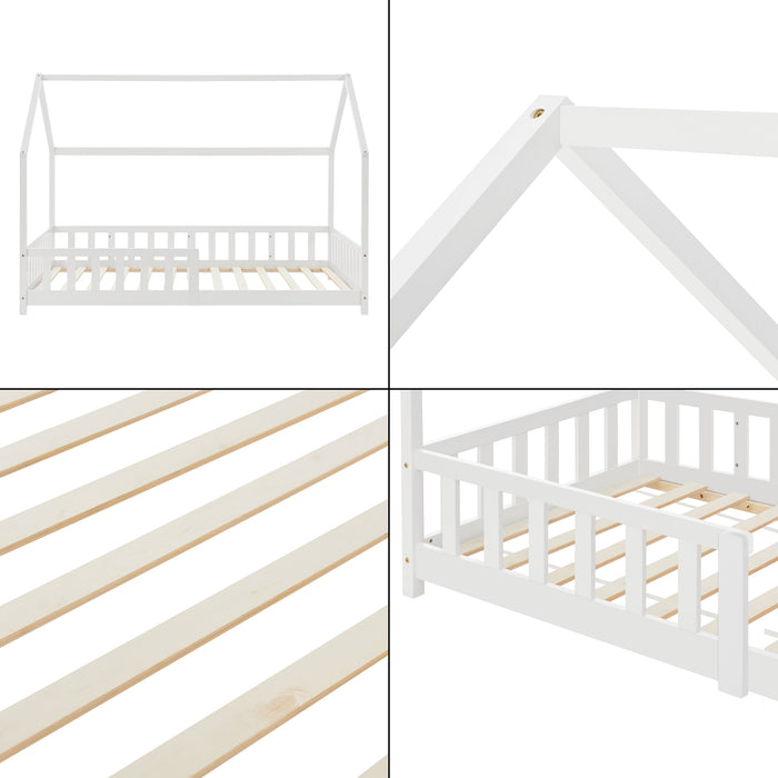 Letto Singolo Hesel per Cameretta Forma di Casetta con Materasso 90 x 200 cm Bianco [en.casa]