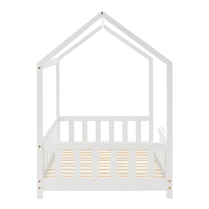 Letto Singolo Hesel per Cameretta Forma di Casetta con Materasso 90 x 200 cm Bianco [en.casa]