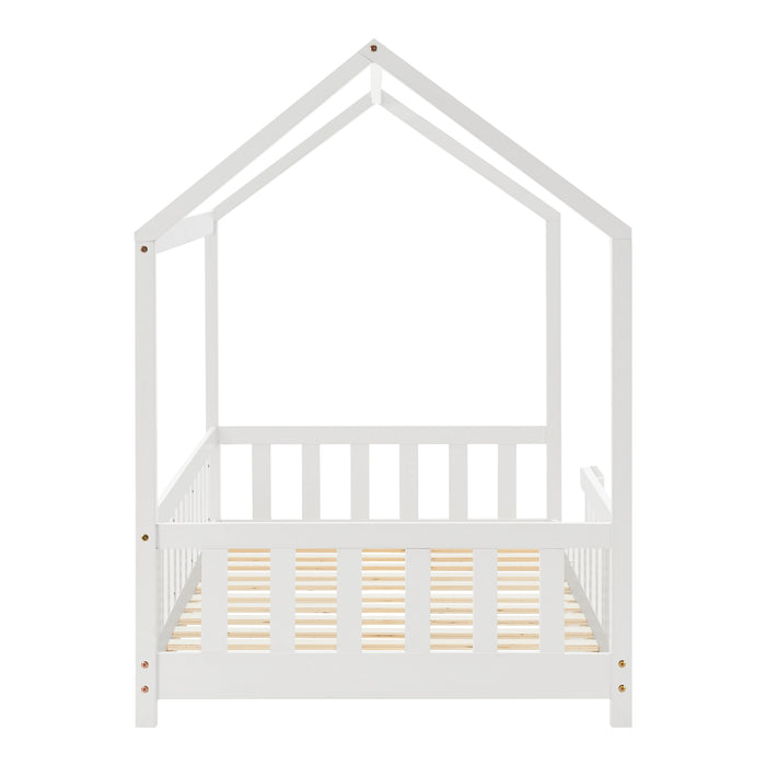 Letto Singolo Hesel per Cameretta Forma di Casetta con Materasso 90 x 200 cm Bianco [en.casa]