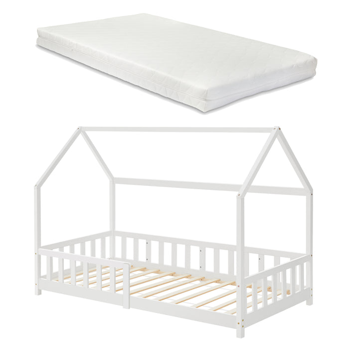 Letto Singolo Hesel per Cameretta Forma di Casetta con Materasso 90 x 200 cm Bianco [en.casa]