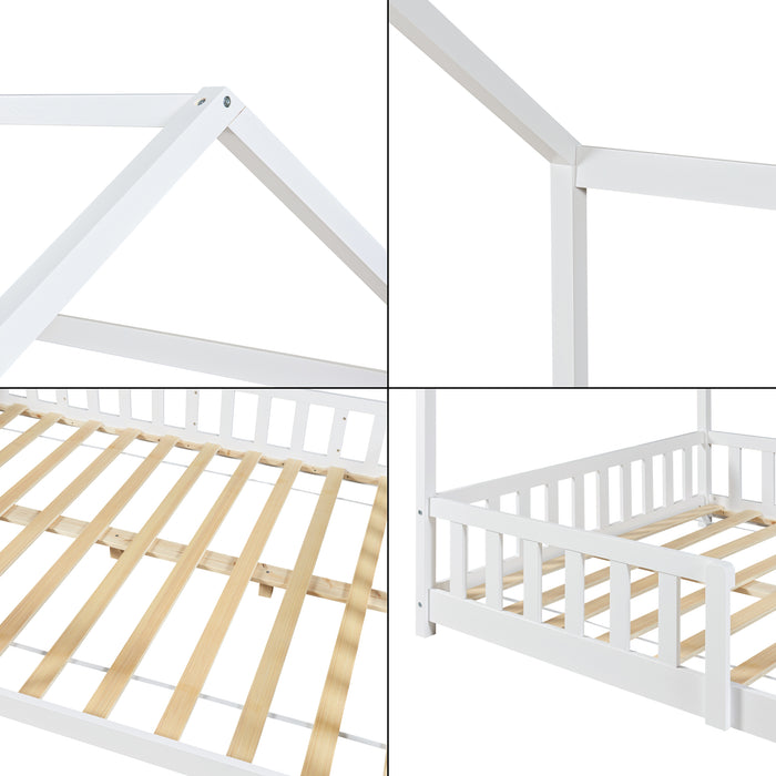 Letto Piazza e Mezza Hesel per Cameretta a Forma di Casetta 120 x 200 cm Bianco [en.casa]