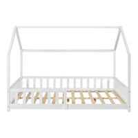 Letto Piazza e Mezza Hesel per Cameretta Forma di Casetta con Materasso 120 x 200 cm Bianco [en.casa]