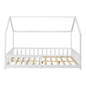 Letto Piazza e Mezza Hesel per Cameretta a Forma di Casetta 120 x 200 cm Bianco [en.casa]