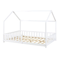 Letto Francese Hesel per Cameretta a Forma di Casetta 140 x 200 cm Bianco [en.casa]