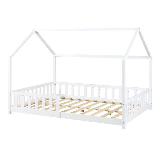 Letto Francese Hesel per Cameretta a Forma di Casetta 140 x 200 cm Bianco [en.casa]