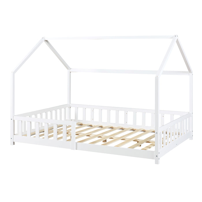 Letto Francese Hesel per Cameretta a Forma di Casetta 140 x 200 cm Bianco [en.casa]