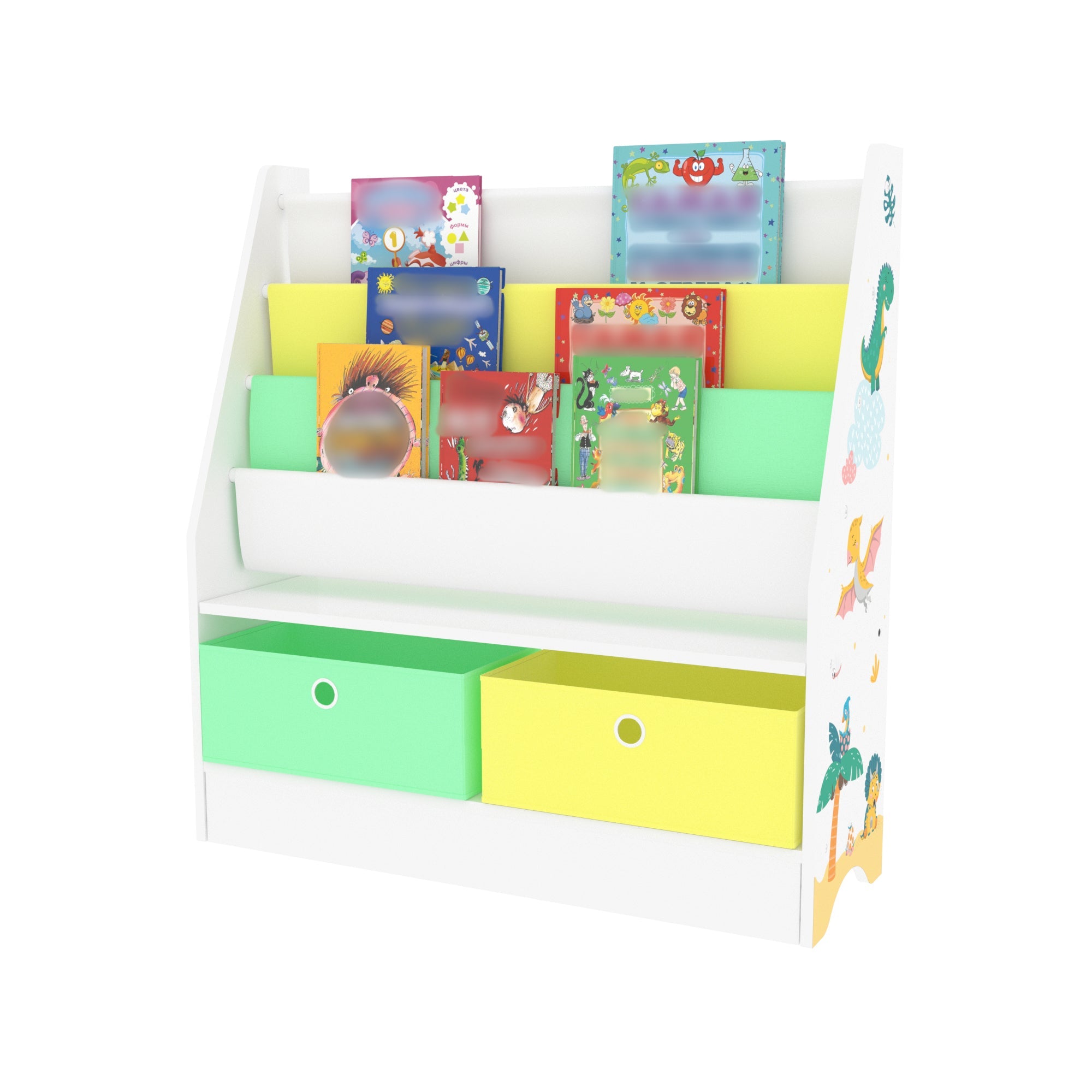 Scaffale per bambini a 3 scomparti con 2 scatole 74 x 71 x 23 cm con motivo dinosauro 03_0006961
