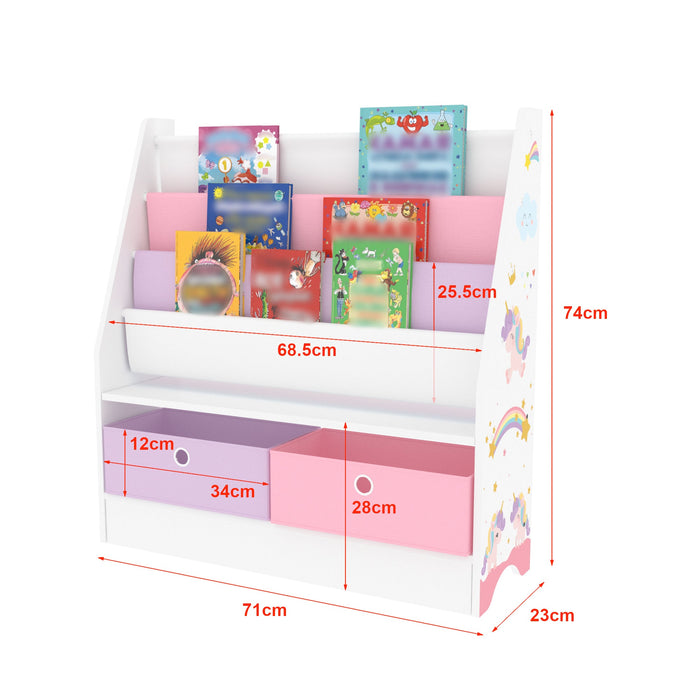 Scaffale per bambini a 3 scomparti con 2 scatole 74 x 71 x 23 cm con motivo unicorno 03_0006963