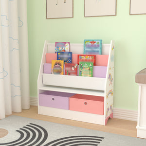 Scaffale 'Neda' per Cameretta con Portalibri e Scatole Pieghevoli - Design Unicorno [en.casa]